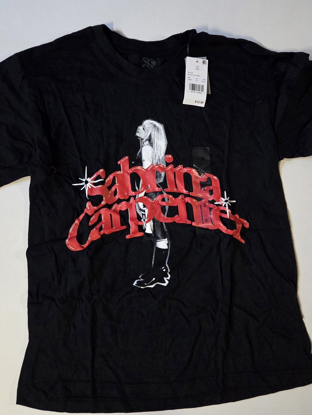 Small Sabrina Carpenter Black Graphic Tee with Red Logo